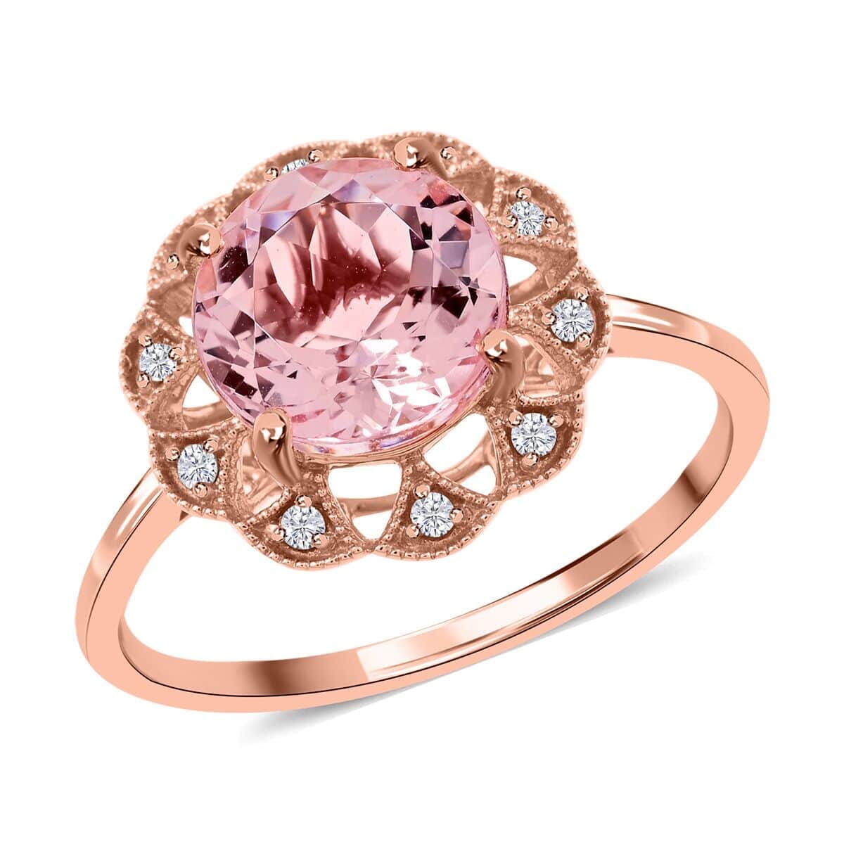 Luxoro 14K Rose Gold AAA Palmeiras Pink Morganite and G-H I2 Diamond Floral Ring (Size 9.5) 2.60 ctw image number 0