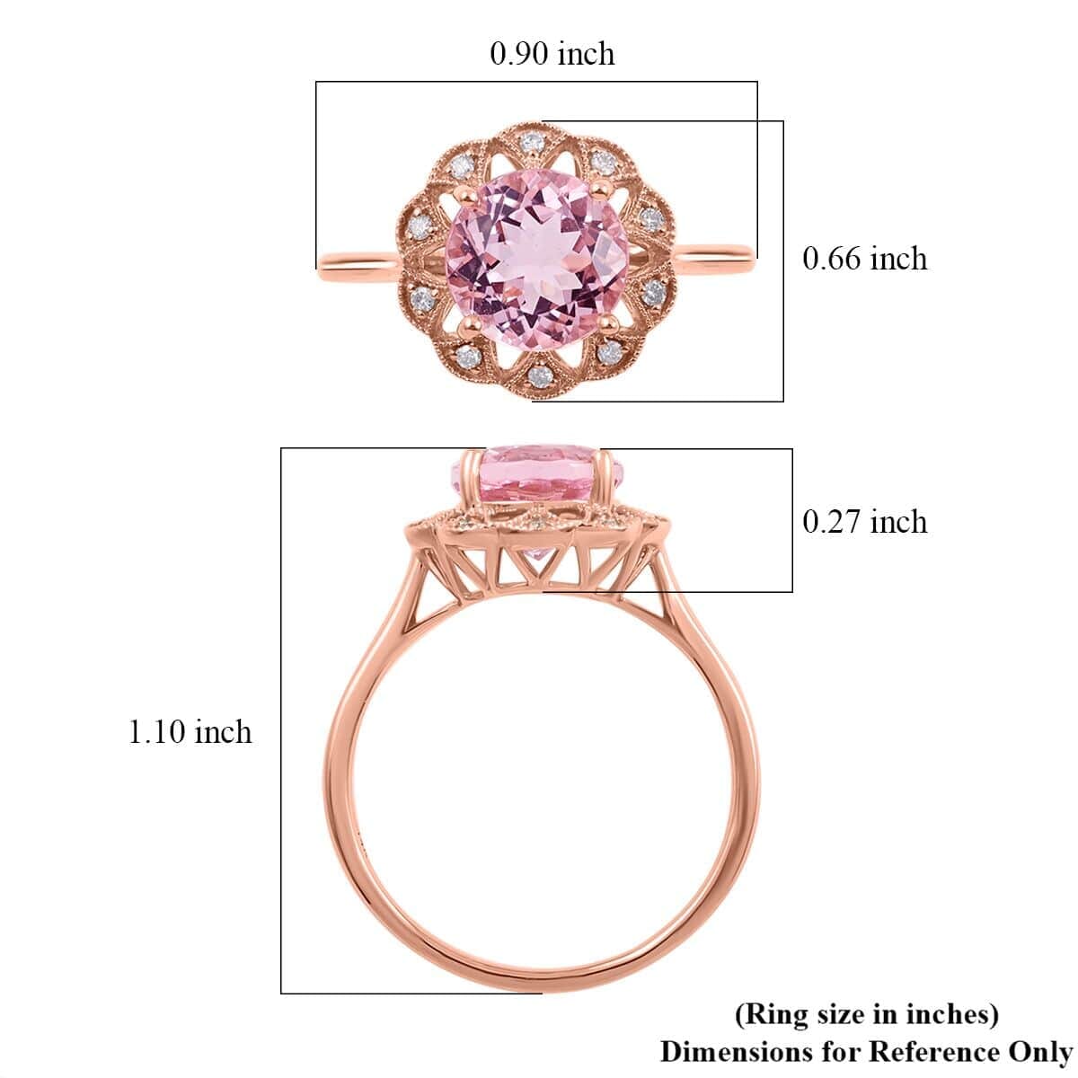 Luxoro 14K Rose Gold AAA Palmeiras Pink Morganite and G-H I2 Diamond Floral Ring (Size 9.5) 2.60 ctw image number 5