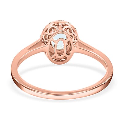 Luxoro 14K Rose Gold  AAA  Santamaria Aquamarine, White Diamond I2 Ring (Size 12.0) ,  Gold Wt. 2.66 g 1.05 ctw