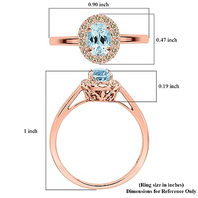 Luxoro 14K Rose Gold  AAA  Santamaria Aquamarine, White Diamond I2 Ring (Size 12.0) ,  Gold Wt. 2.66 g 1.05 ctw