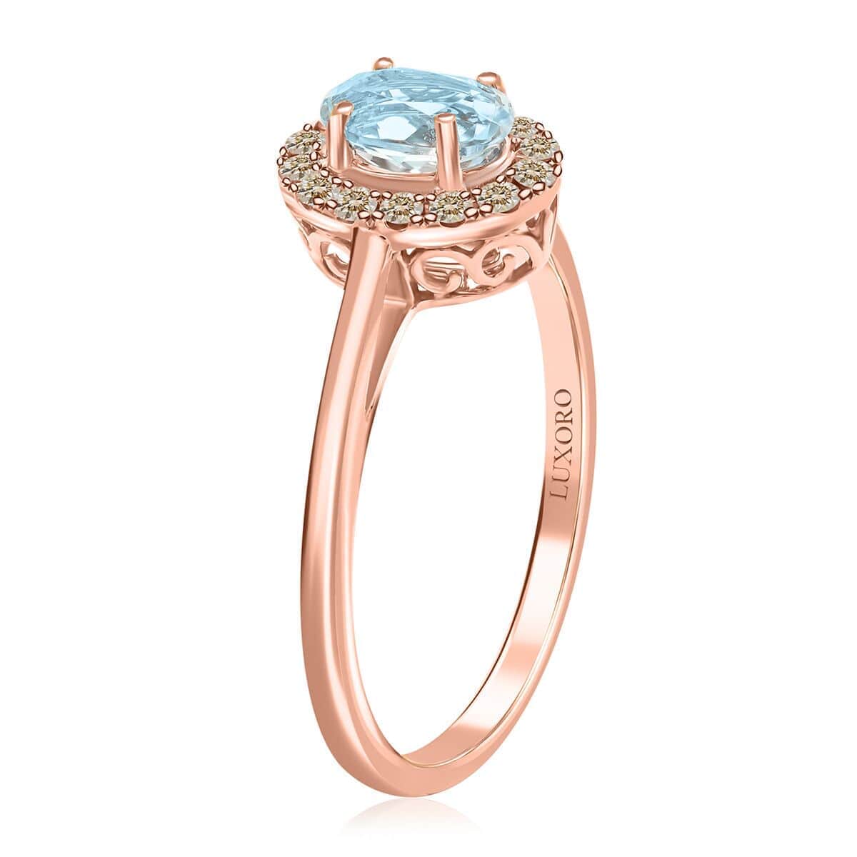 14K Rose Gold  AAA  Santamaria Aquamarine, White Diamond I2 Ring ,  Gold Wt. 2.66 g 1.05 ctw image number 3