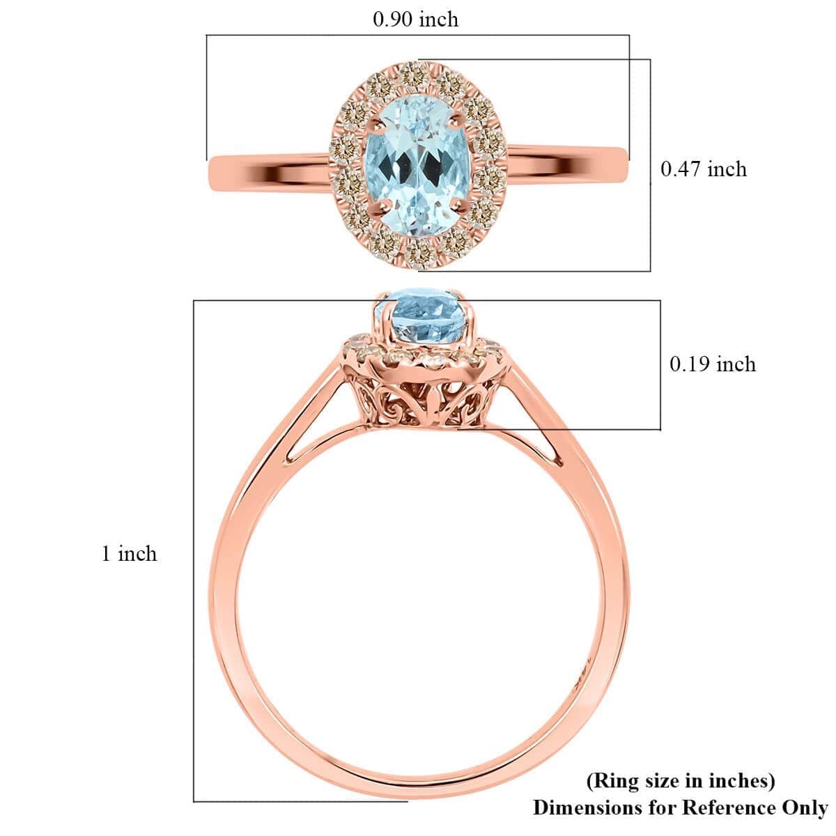 14K Rose Gold  AAA  Santamaria Aquamarine, White Diamond I2 Ring ,  Gold Wt. 2.66 g 1.05 ctw image number 5