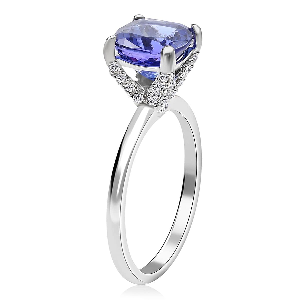 Certified & Appraised Rhapsody 950 Platinum AAAA Tanzanite and E-F VS Diamond Ring (Size 7.5) 2.75 ctw 4.40 Grams image number 3