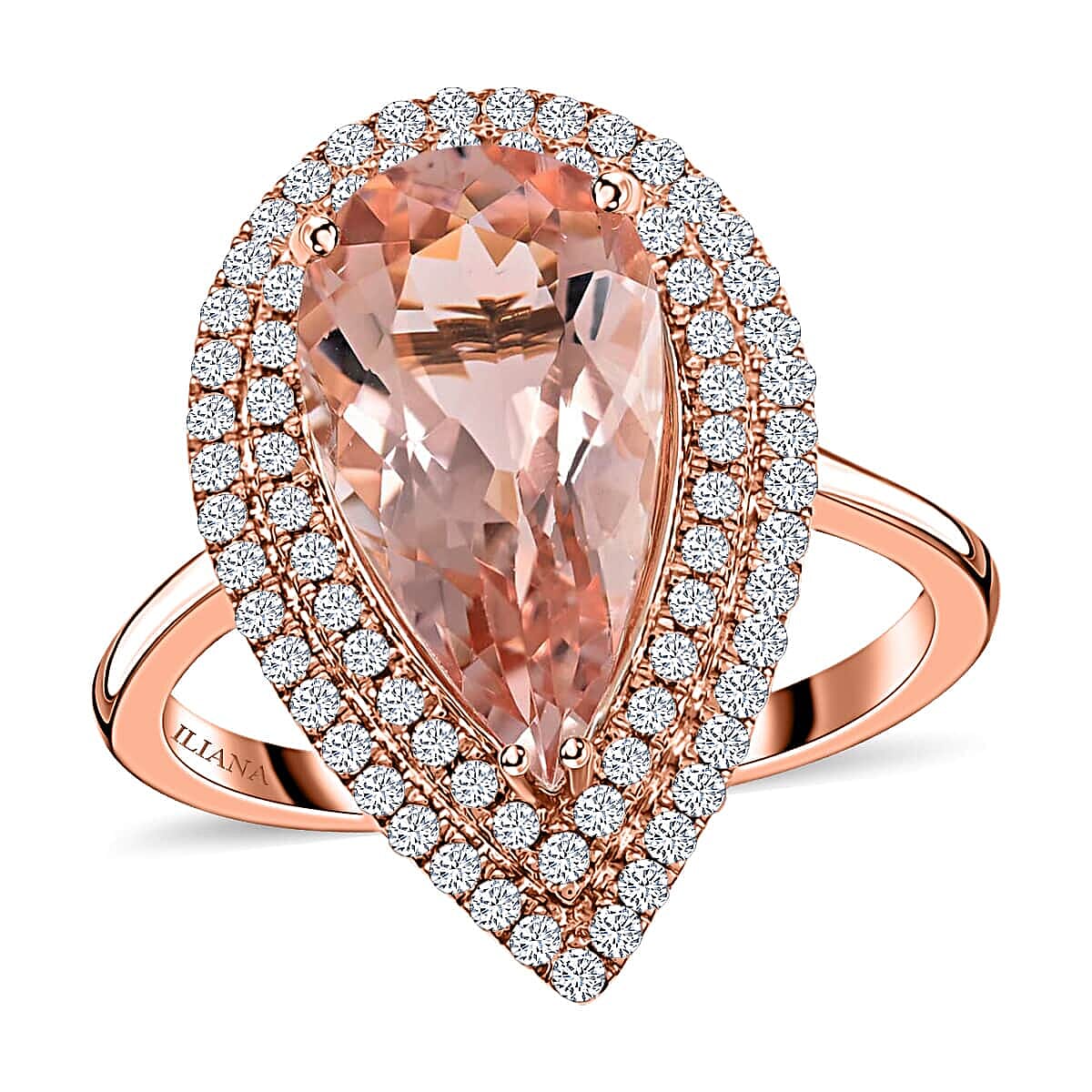 Certified and Appraised Iliana 18K Rose Gold AAA Marropino Morganite and G-H SI Diamond Double Halo Ring (Size 10.5) 4.68 Grams 3.80 ctw image number 0