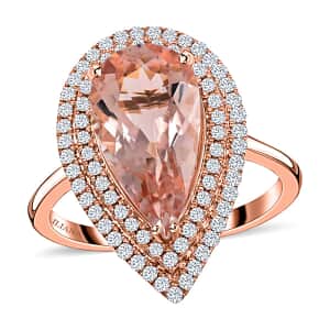 Certified and Appraised Iliana 18K Rose Gold AAA Marropino Morganite and G-H SI Diamond Double Halo Ring (Size 6.0) 4.68 Grams 3.80 ctw