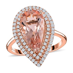 Certified and Appraised Iliana AAA Marropino Morganite and G-H SI Diamond 3.80 ctw Double Halo Ring in 18K Rose Gold (Size 8.5) 4.68 Grams
