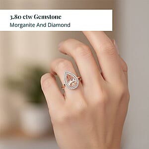 Certified and Appraised Iliana AAA Marropino Morganite and G-H SI Diamond 3.80 ctw Double Halo Ring in 18K Rose Gold (Size 9.5) 4.68 Grams