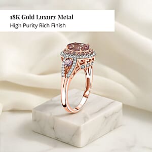 Certified and Appraised Iliana AAA Marropino Morganite and G-H SI Diamond 3.80 ctw Double Halo Ring in 18K Rose Gold (Size 9.5) 4.68 Grams