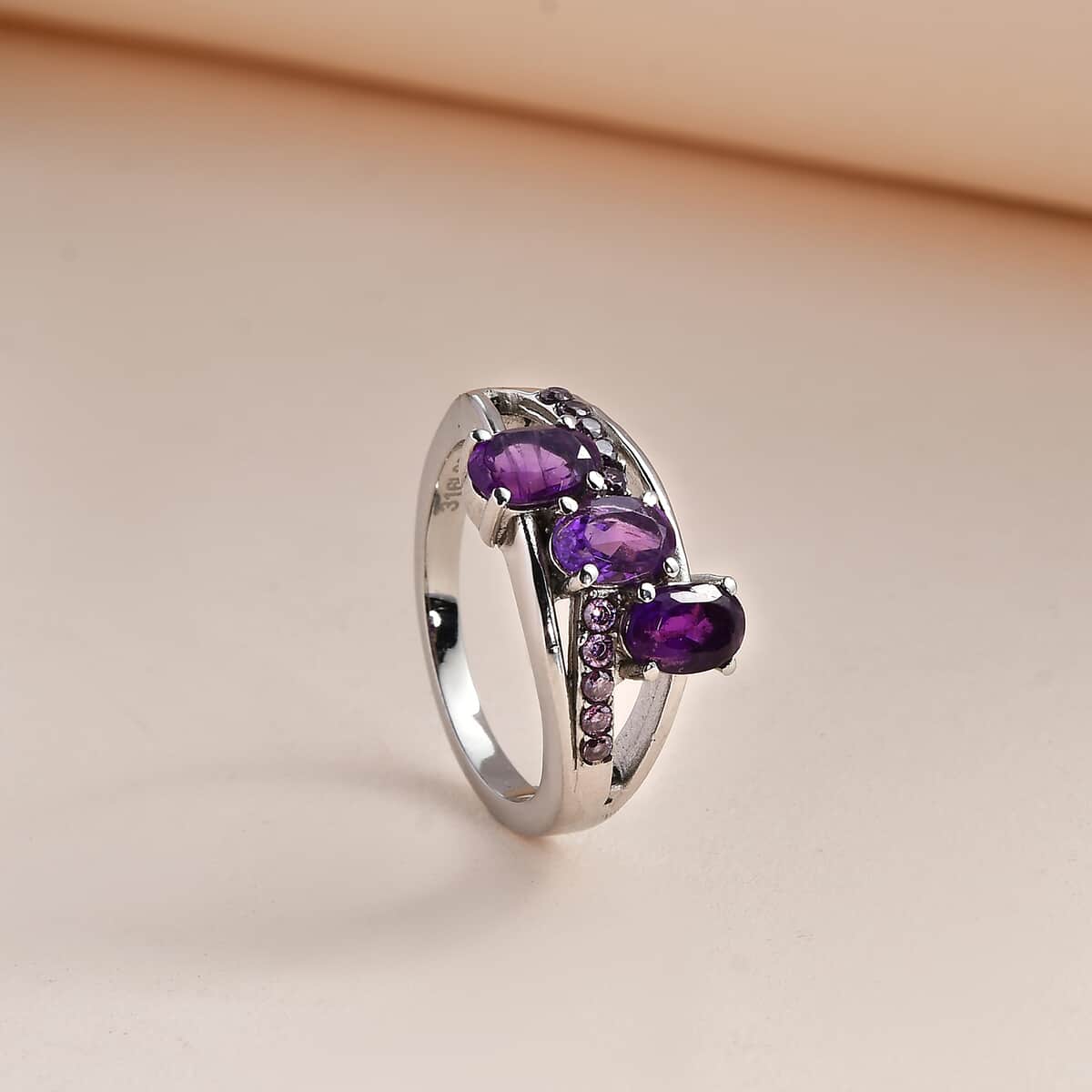 African Amethyst, Simulated Purple Diamond Ring in Stainless Steel (Size 10.0) 1.50 ctw image number 1