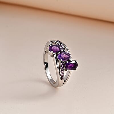 African Amethyst, Simulated Purple Diamond Ring in Stainless Steel (Size 10.0) 1.50 ctw