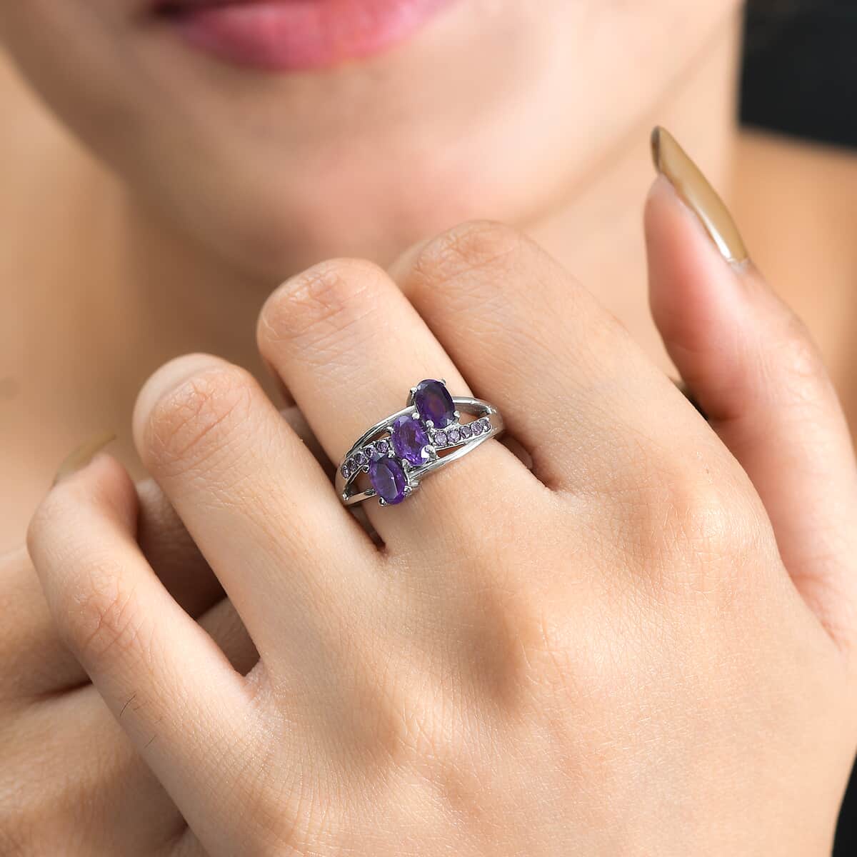 African Amethyst, Simulated Purple Diamond Ring in Stainless Steel (Size 10.0) 1.50 ctw image number 2