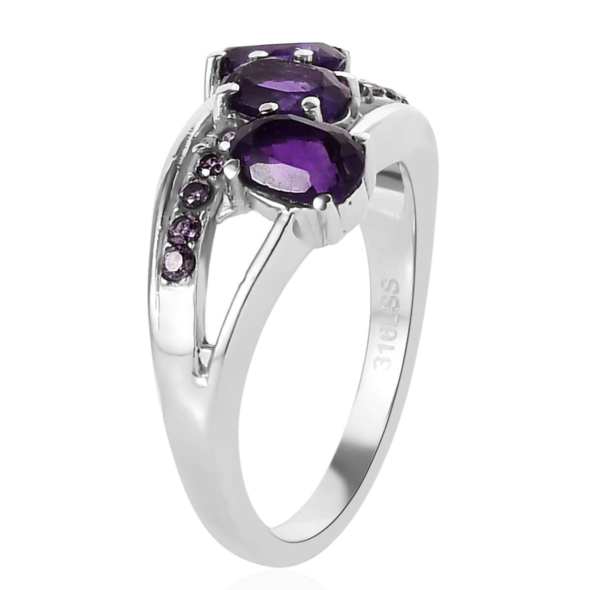 African Amethyst, Simulated Purple Diamond Ring in Stainless Steel (Size 10.0) 1.50 ctw image number 3