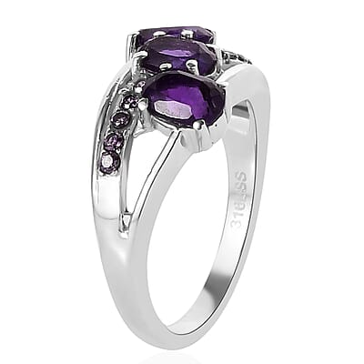 African Amethyst, Simulated Purple Diamond Ring in Stainless Steel (Size 10.0) 1.50 ctw