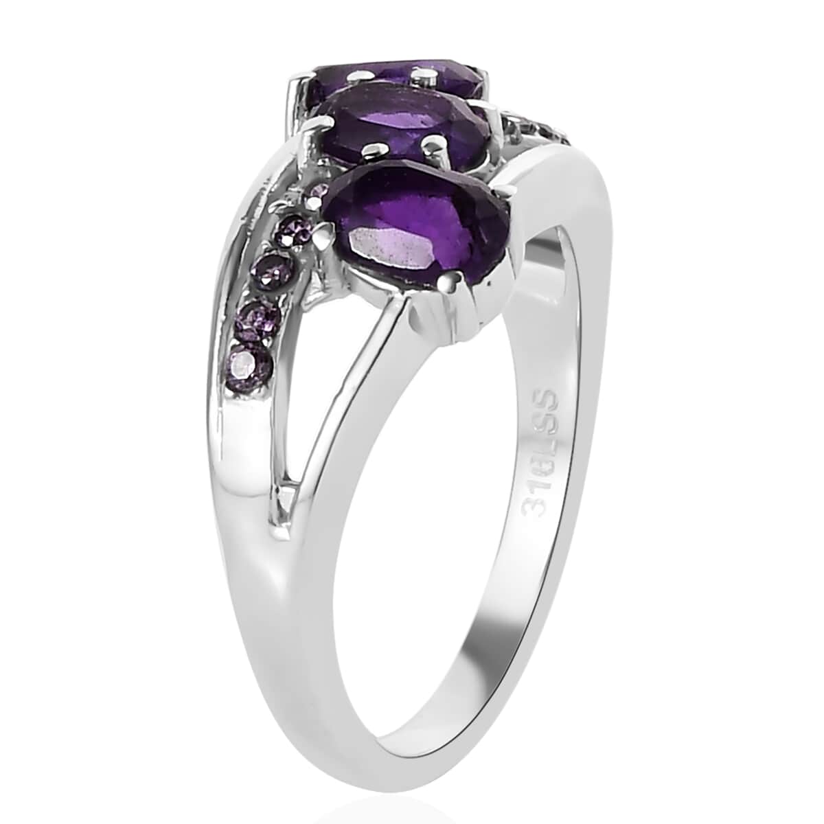 African Amethyst and Simulated Purple Diamond Ring in Stainless Steel (Size 6.0) 1.50 ctw image number 3