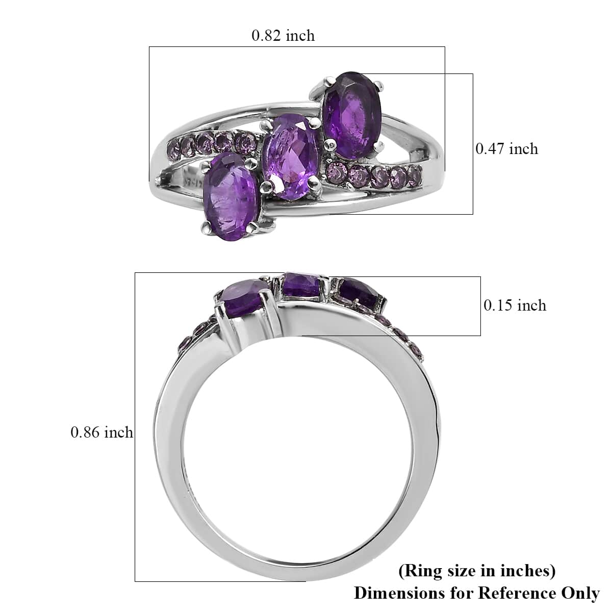 African Amethyst and Simulated Purple Diamond Ring in Stainless Steel (Size 6.0) 1.50 ctw image number 5