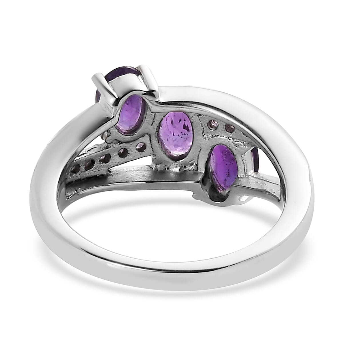 African Amethyst and Simulated Purple Diamond Ring in Stainless Steel (Size 7.0) 1.50 ctw image number 4