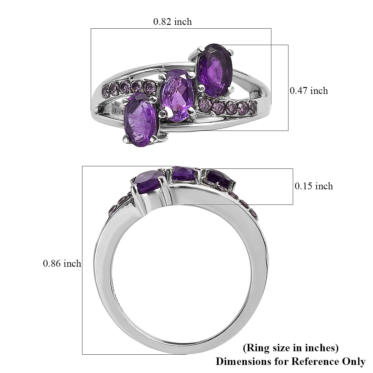 African Amethyst and Simulated Purple Diamond Ring in Stainless Steel (Size 7.0) 1.50 ctw image number 5