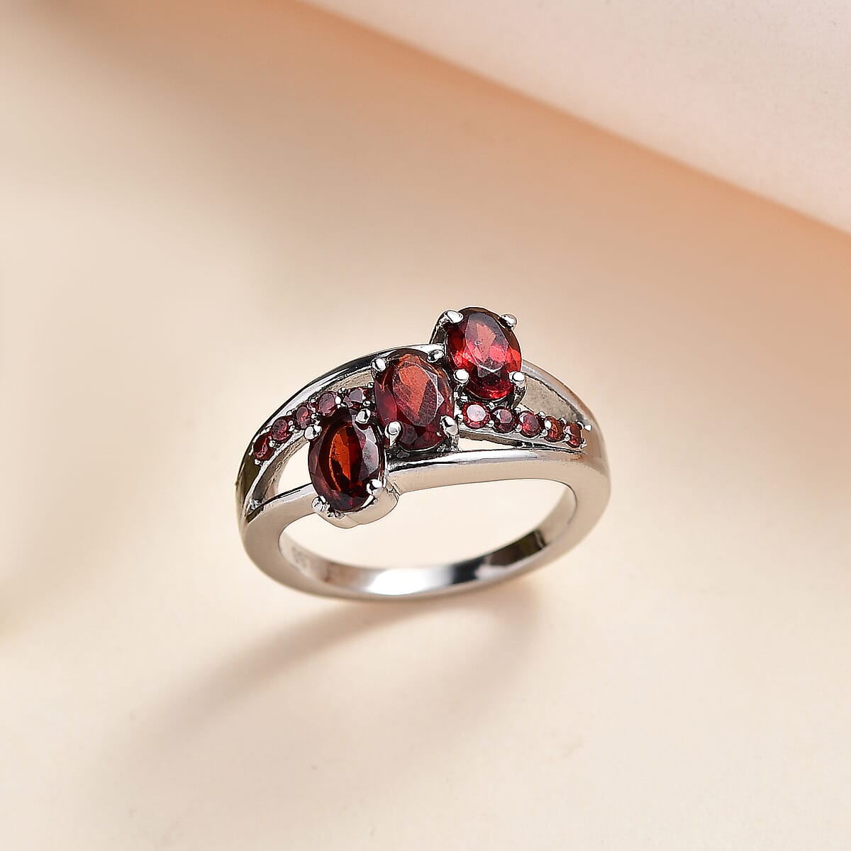 Mozambique Garnet and Simulated Red Diamond Ring in Stainless Steel (Size 7.0) 2.00 ctw image number 1