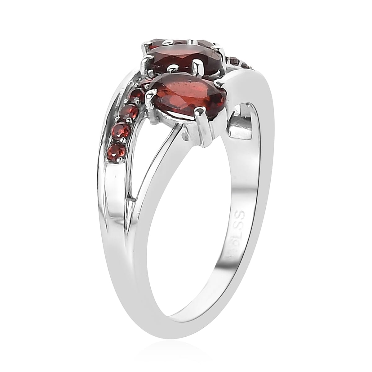 Mozambique Garnet and Simulated Red Diamond Ring in Stainless Steel (Size 7.0) 2.00 ctw image number 3