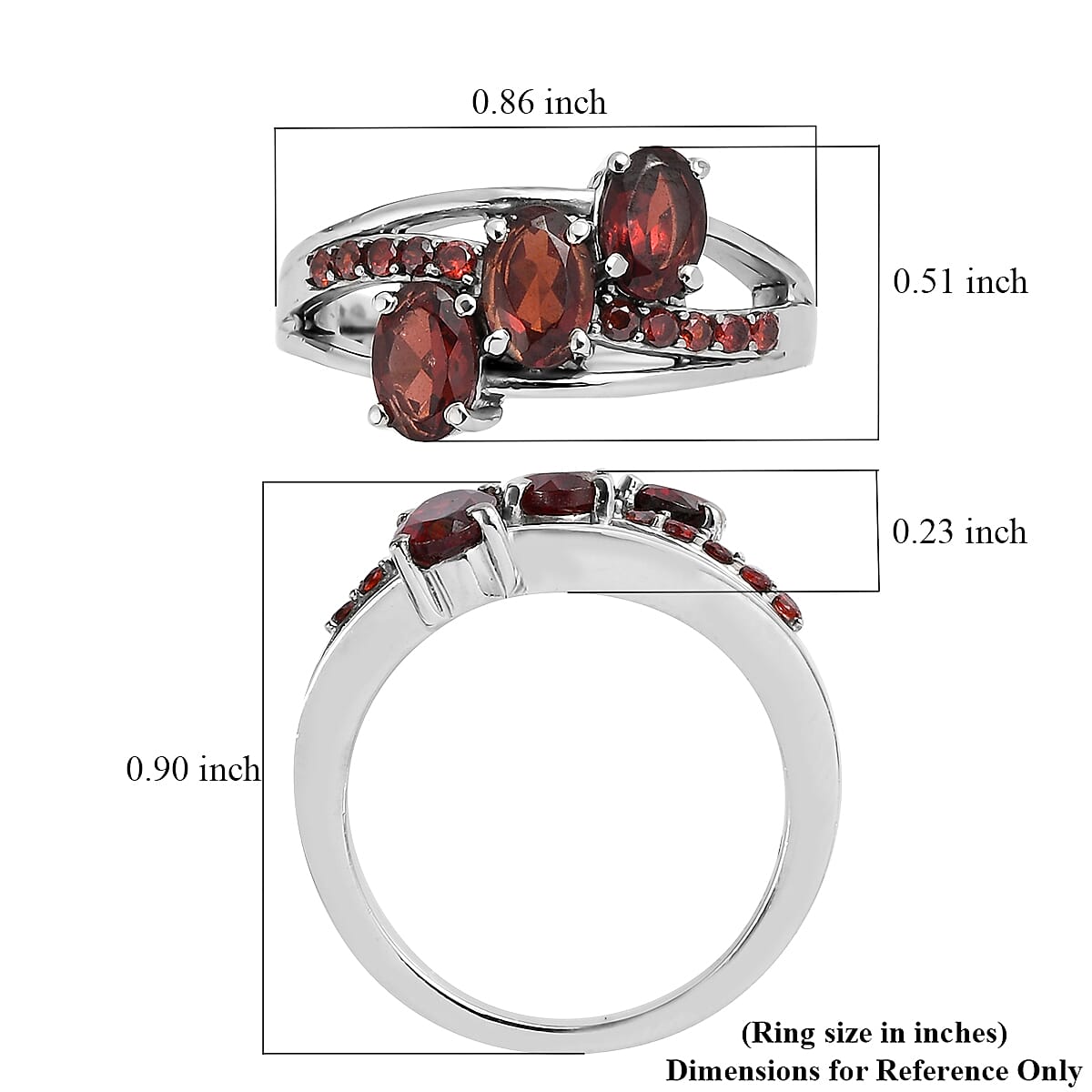 Mozambique Garnet and Simulated Red Diamond Ring in Stainless Steel (Size 7.0) 2.00 ctw image number 5