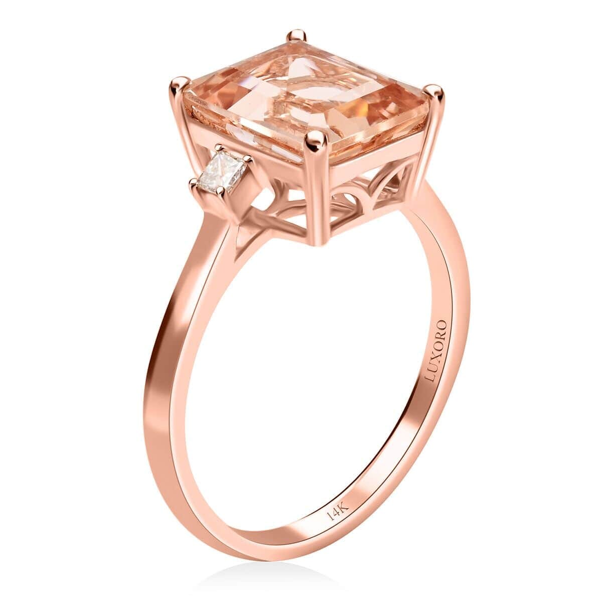 Certified and Appraised Luxoro 14K Rose Gold AAA Marropino Morganite and G-H I2 Diamond Ring (Size 5.0) 3.15 ctw image number 3