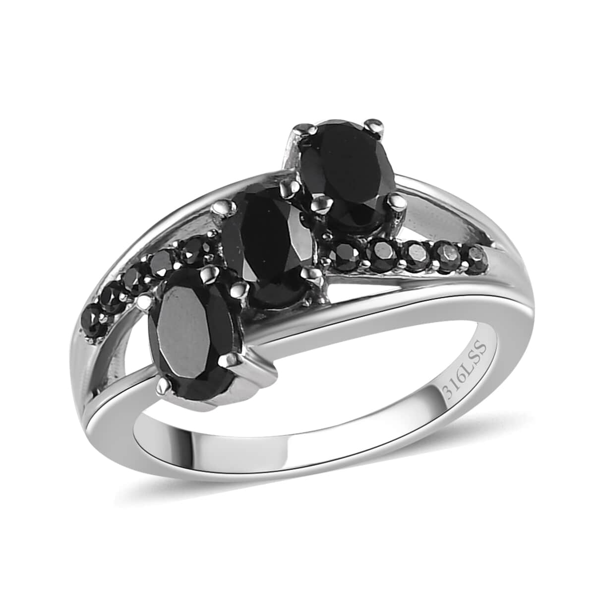 Thai Black Spinel and Simulated Black Diamond Ring in Stainless Steel (Size 5.0) 2.25 ctw image number 0