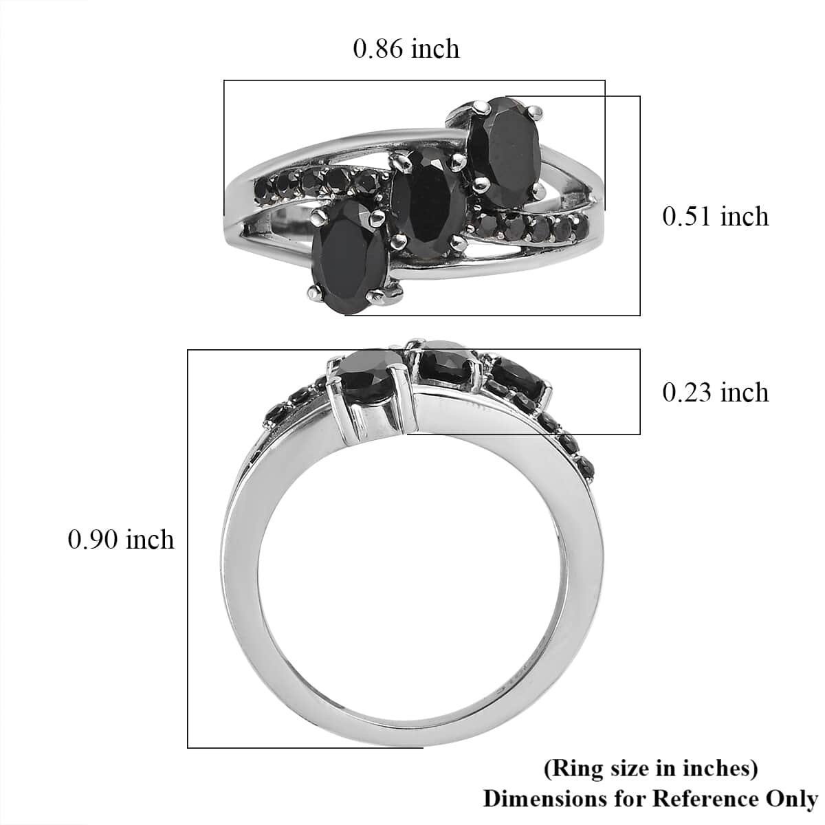 Thai Black Spinel and Simulated Black Diamond Ring in Stainless Steel (Size 5.0) 2.25 ctw image number 5