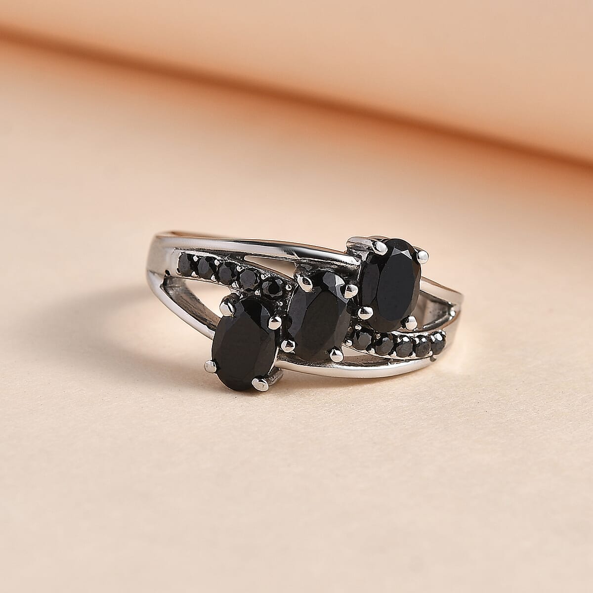 Thai Black Spinel and Simulated Black Diamond Ring in Stainless Steel (Size 8.0) 2.25 ctw image number 1