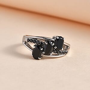 Thai Black Spinel and Simulated Black Diamond Ring in Stainless Steel (Size 8.0) 2.25 ctw