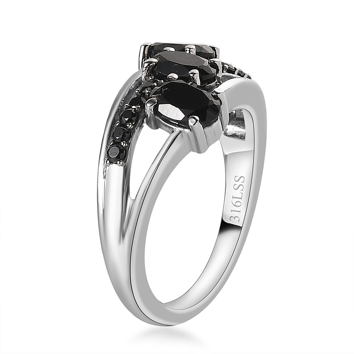 Thai Black Spinel and Simulated Black Diamond Ring in Stainless Steel (Size 8.0) 2.25 ctw image number 3