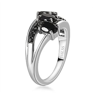 Thai Black Spinel and Simulated Black Diamond Ring in Stainless Steel (Size 8.0) 2.25 ctw