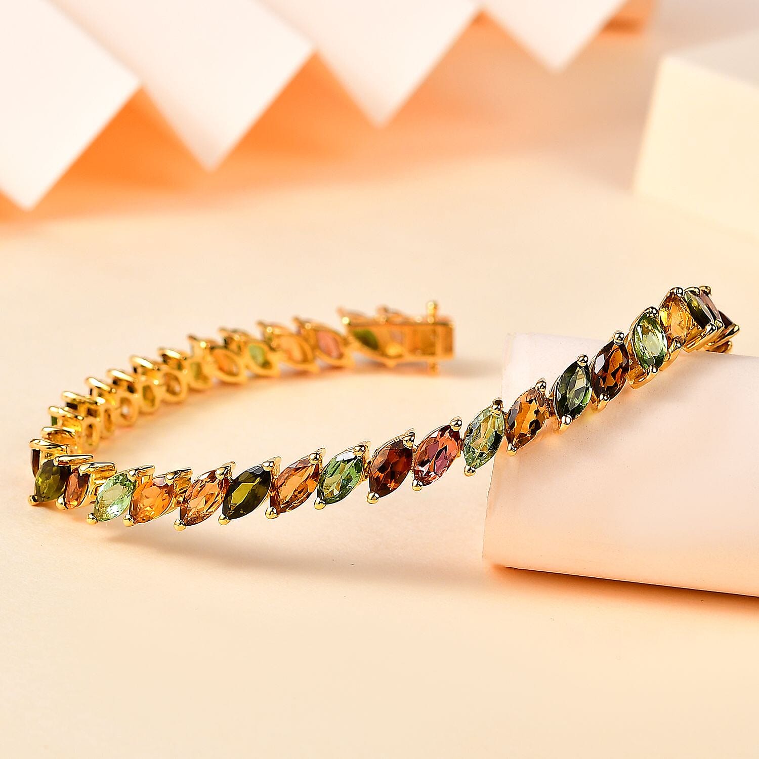 Multi-Tourmaline Bracelet in Vermeil Yellow Gold Over Sterling Silver (6.50 In) 11.50 ctw