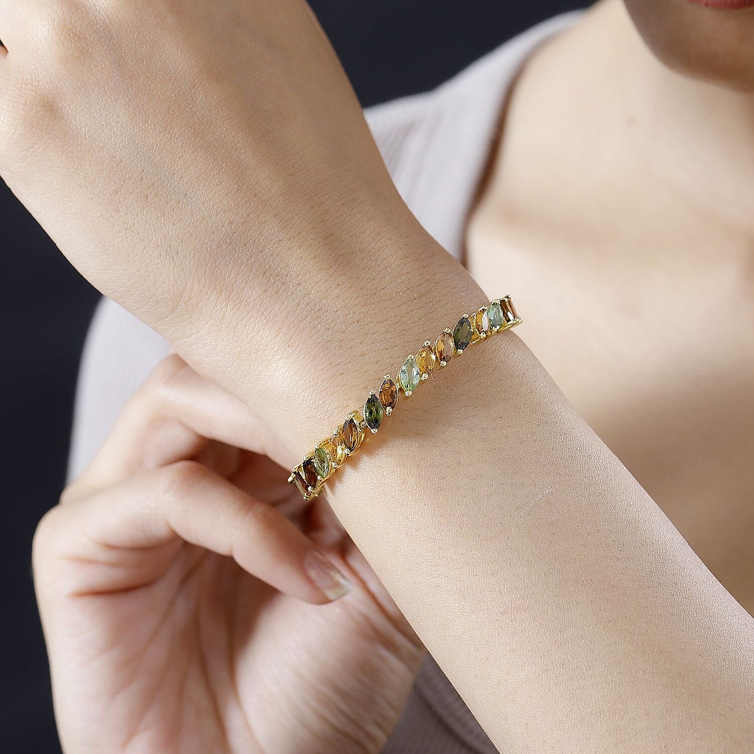 Multi-Tourmaline Bracelet in Vermeil Yellow Gold Over Sterling Silver (6.50 In) 11.50 ctw