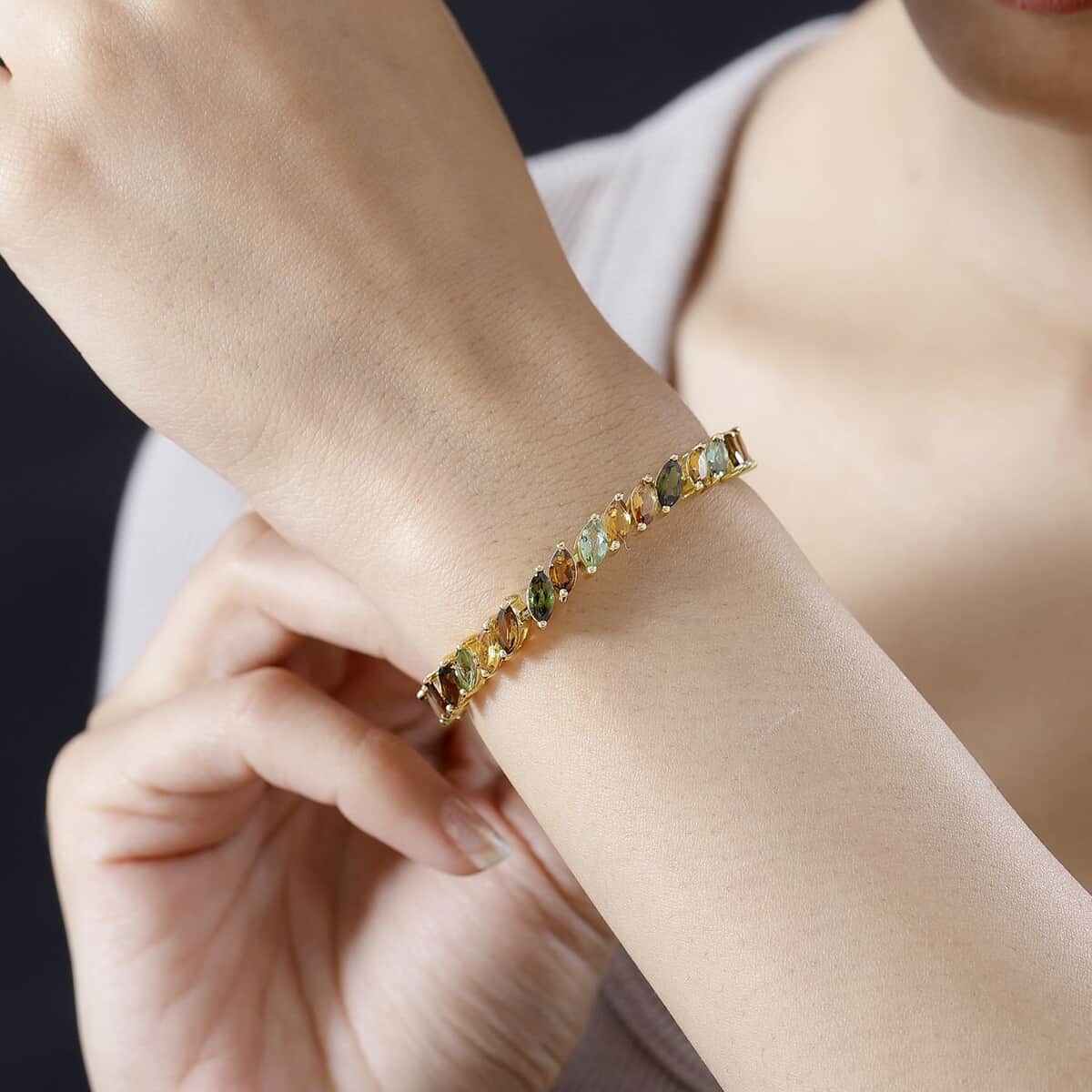 Multi-Tourmaline Bracelet in Vermeil Yellow Gold Over Sterling Silver (6.50 In) 11.50 ctw image number 2