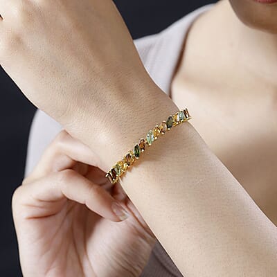 Multi-Tourmaline Bracelet in Vermeil Yellow Gold Over Sterling Silver (6.50 In) 11.50 ctw
