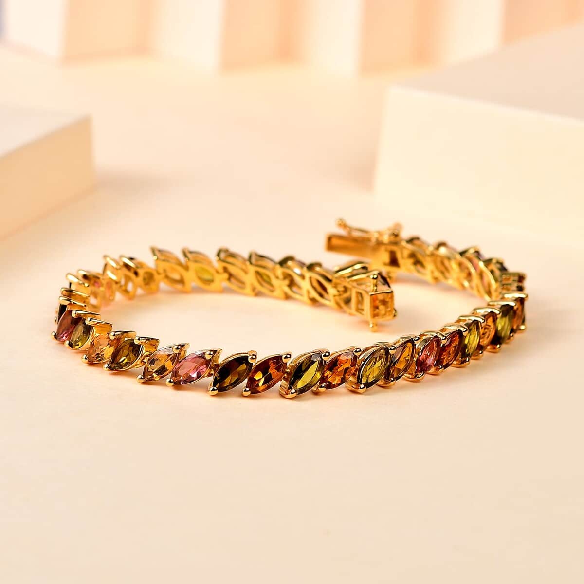 Multi-Tourmaline Bracelet in Vermeil Yellow Gold Over Sterling Silver (7.25 In) 12.85 ctw image number 1