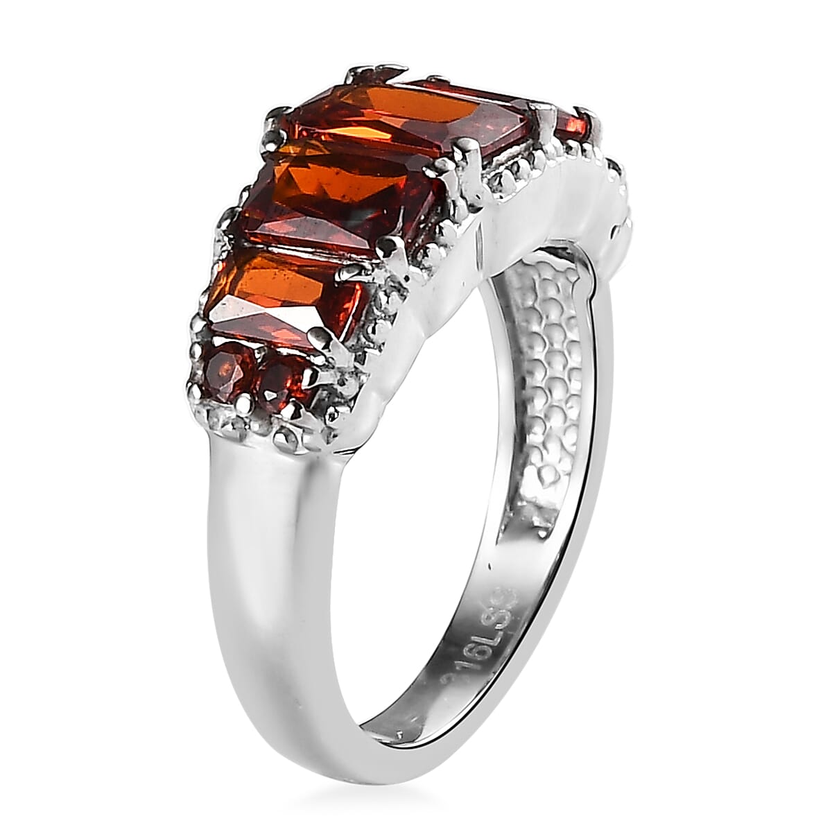 Simulated Red Diamond 4.10 ctw Stair Step Ring in Stainless Steel (Size 9.0) image number 3