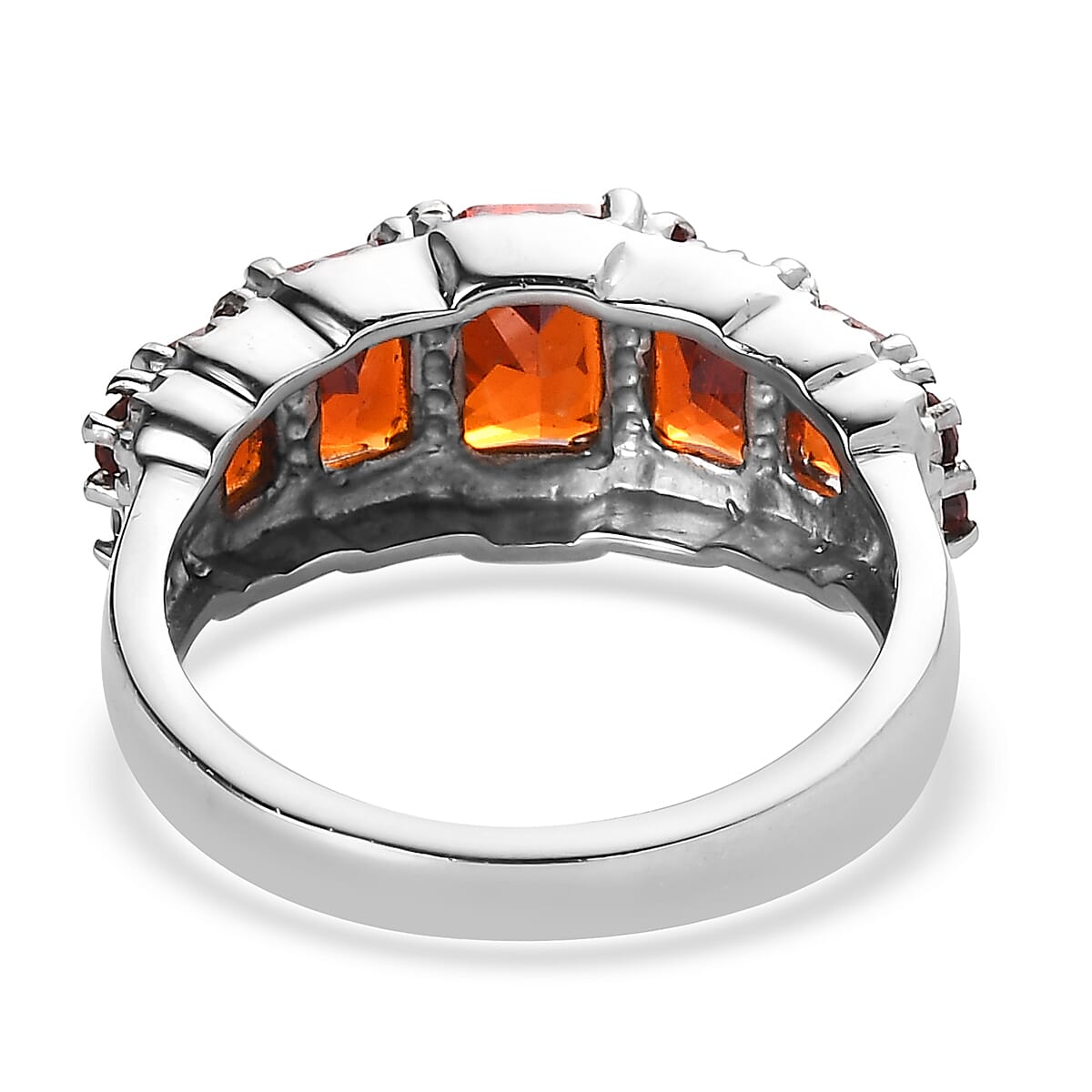 Simulated Red Diamond 4.10 ctw Stair Step Ring in Stainless Steel (Size 9.0) image number 4