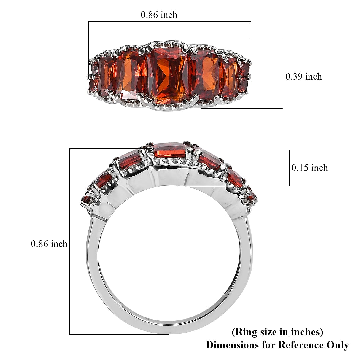 Simulated Red Diamond 4.10 ctw Stair Step Ring in Stainless Steel (Size 9.0) image number 5