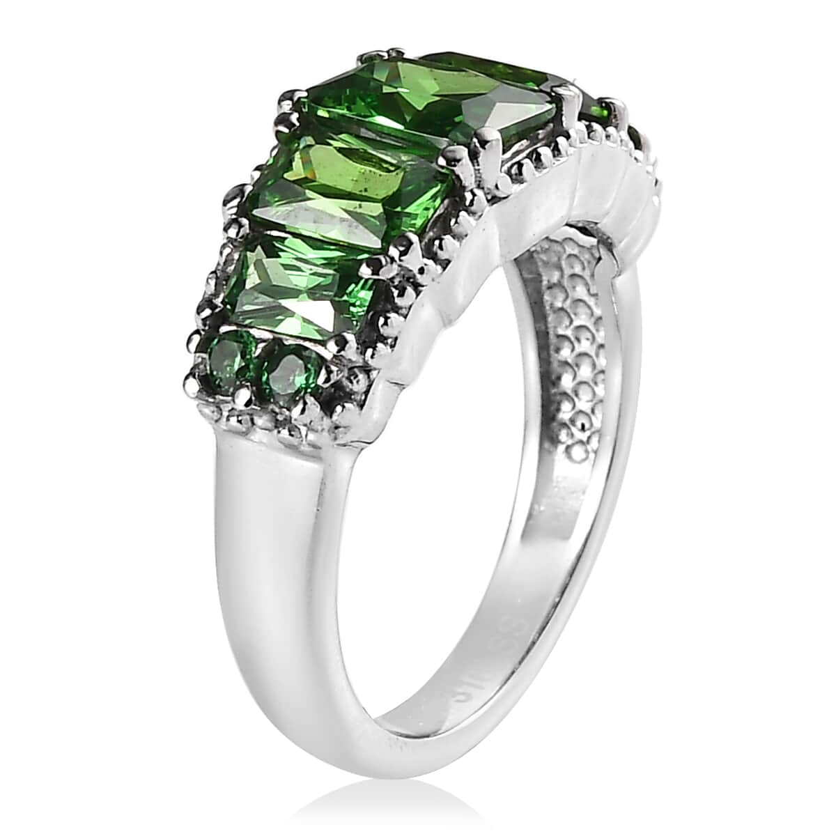 Simulated Green Diamond 4.15 ctw Stair Step Ring in Stainless Steel (Size 5.0) image number 3