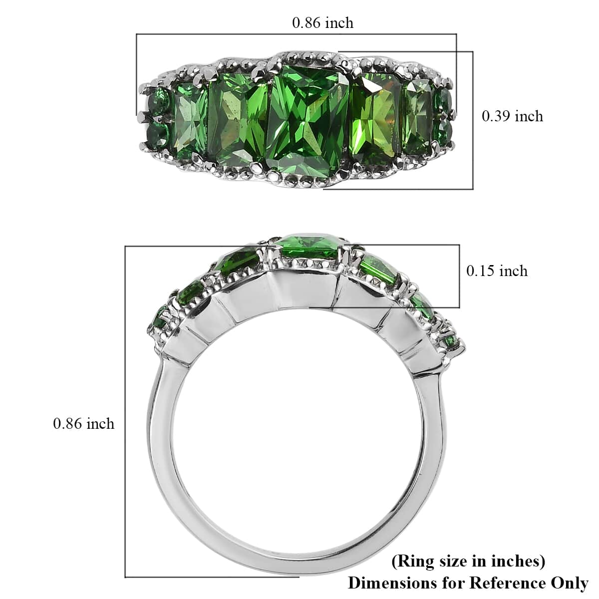 Simulated Green Diamond 4.15 ctw Stair Step Ring in Stainless Steel (Size 5.0) image number 5