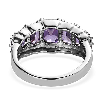 Simulated Blue Diamond 4.35 ctw Stair Step Ring in Stainless Steel (Size 6.0)