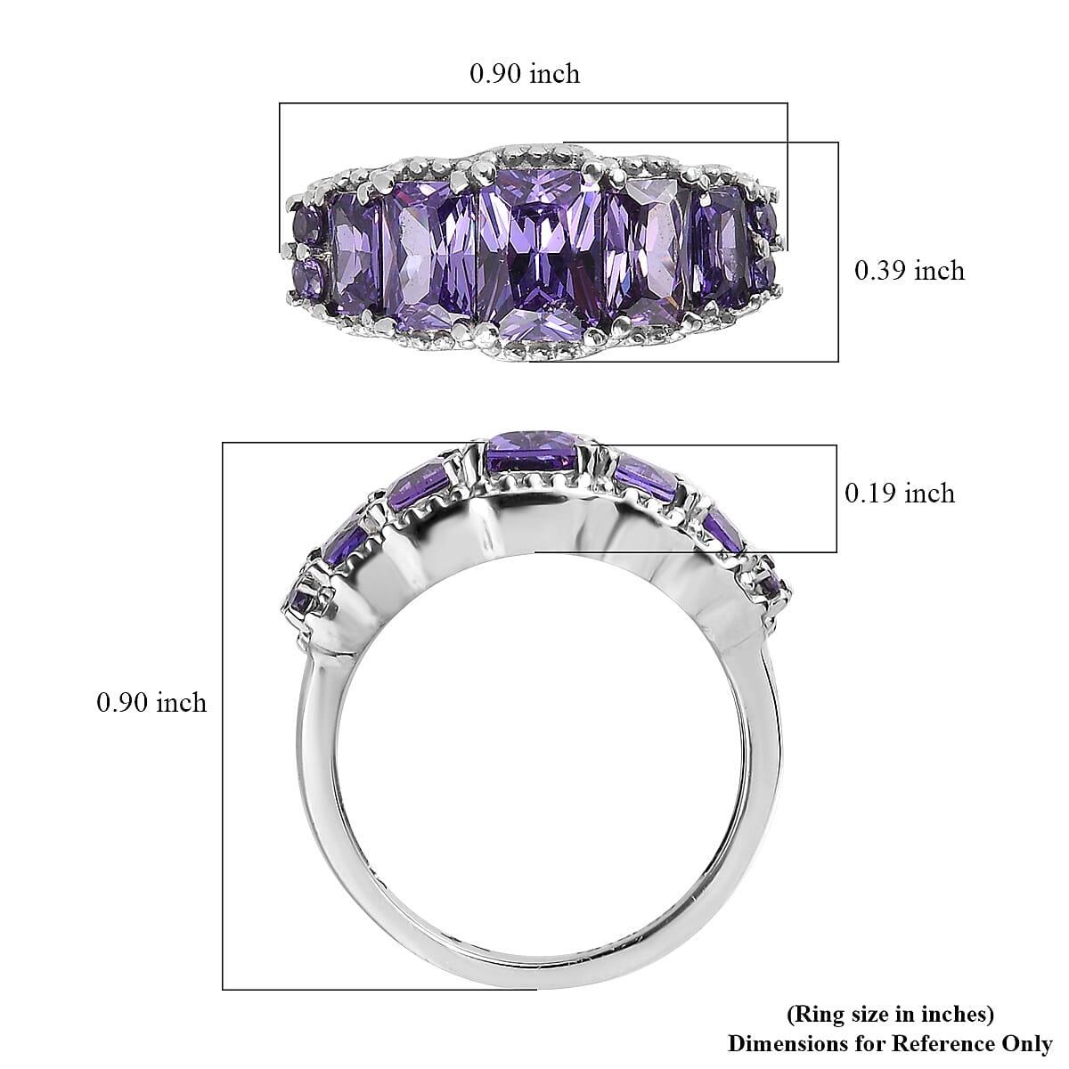 Simulated Blue Diamond 4.35 ctw Stair Step Ring in Stainless Steel (Size 6.0)