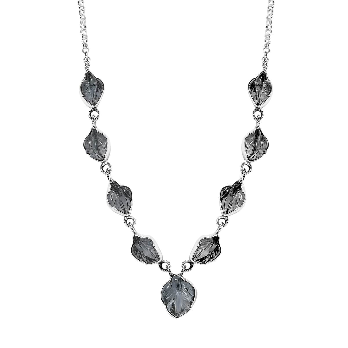 Indian Artistry Aquamarine Carved 21.50 ctw Leaf Necklace in Sterling Silver 18-20 Inches image number 0