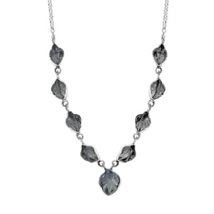 Indian Artistry Aquamarine Carved 21.50 ctw Leaf Necklace in Sterling Silver 18-20 Inches