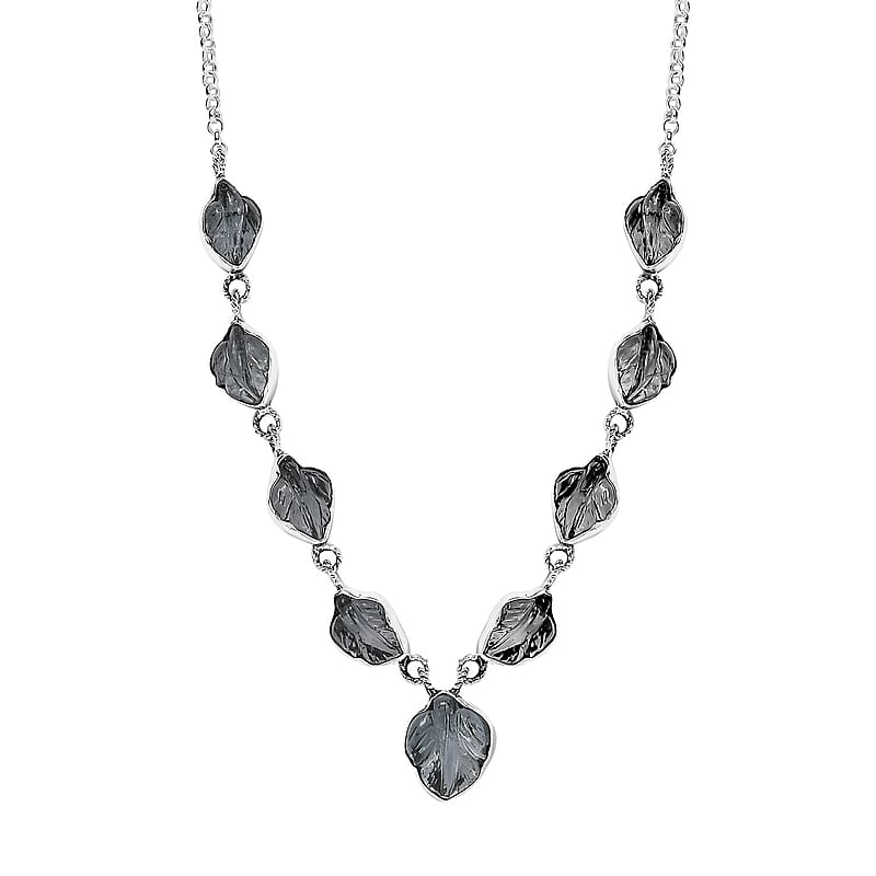 Indian Artistry Aquamarine Carved 21.50 ctw Leaf Necklace in Sterling Silver 18-20 Inches