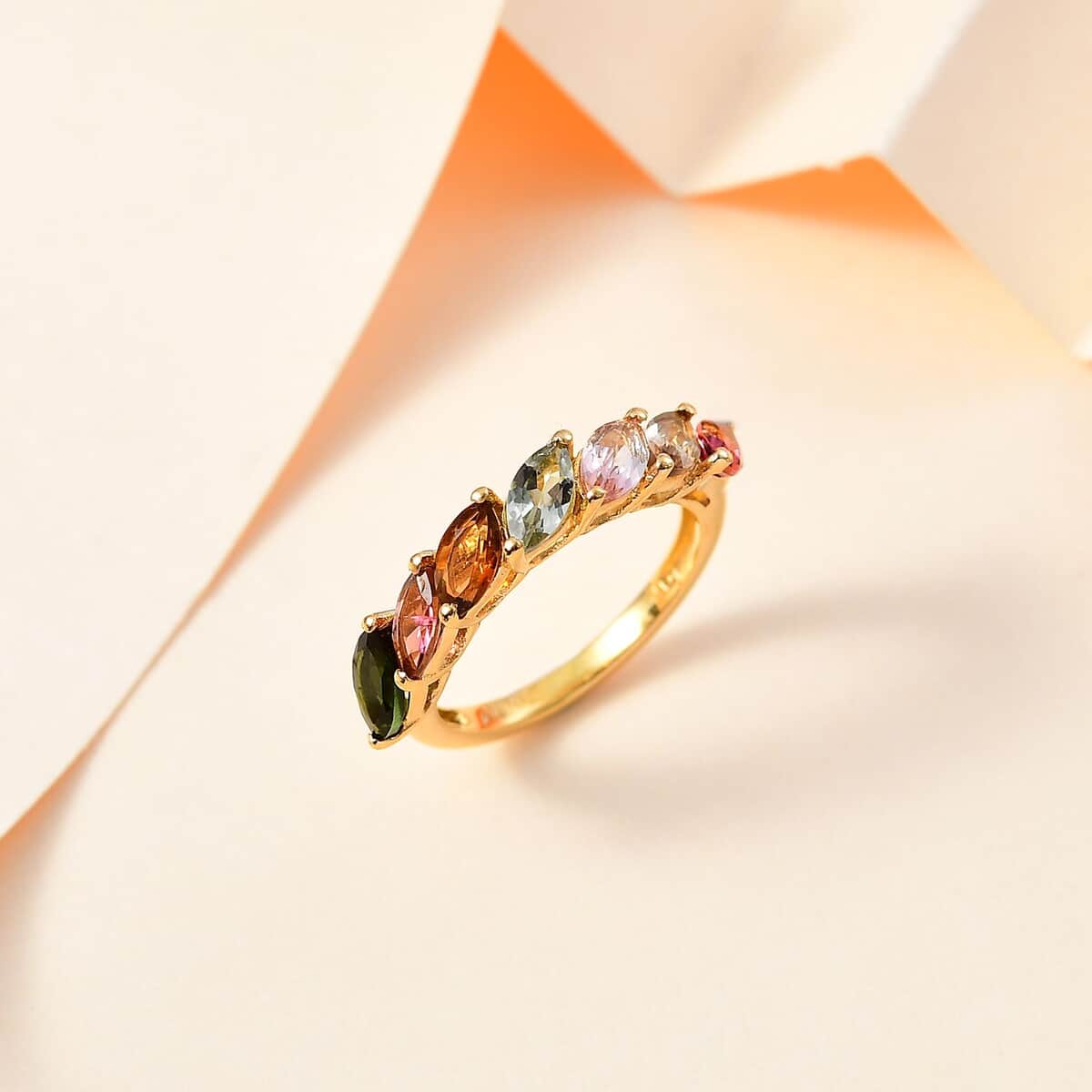 Premium Multi-Tourmaline 7 Stone Ring in Vermeil YG Over Sterling Silver (Size 10.0) 1.60 ctw image number 1