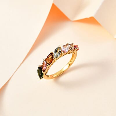 Multi-Tourmaline 7 Stone Ring in Vermeil Yellow Gold Over Sterling Silver (Size 10.0) 1.60 ctw