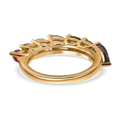 Multi-Tourmaline 7 Stone Ring in Vermeil Yellow Gold Over Sterling Silver (Size 10.0) 1.60 ctw