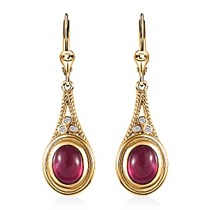 Premium African Ruby (FF) and Moissanite Lever Back Earrings in Vermeil Yellow Gold Over Sterling Silver 6.80 ctw